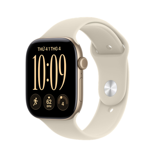 Apple Watch Series 12 GPS 46mm viền nhôm dây silicone Trắng - Vàng